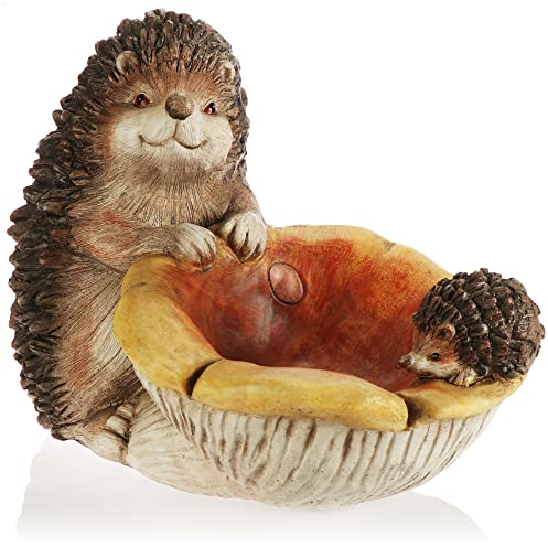 com-four® Deko-Igel mit Pilz - herbstlicher Aufsteller für Tisch, Regal, Fensterbrett - kleine Schale für Deko, Nüsse oder als Vogeltränke - Dekofigur für innen und außen