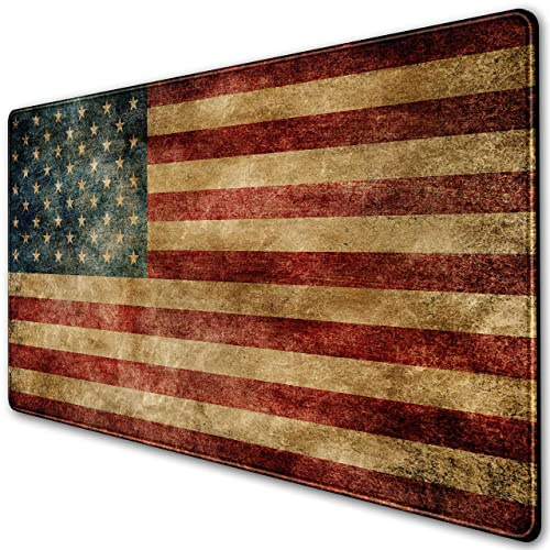Desk Mat, Extended Gaming Mouse Pad, Large Keyboard Mouse Mat XXL, American Flag Full Desktop Mousepad with Stitched Edges & Non Slip Rubber Base Mice Pad for Office and Home 31.5x15.75