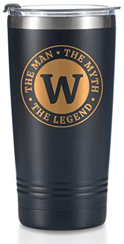 Onebttl The Man The Myth The Legend Mug with Initials, Monogrammed Stainless Steel Travel Tumbler for Men, Funny Personalised Coffee Cup, Custom Birthday Christmas Gifts for Him, 590 ml, W