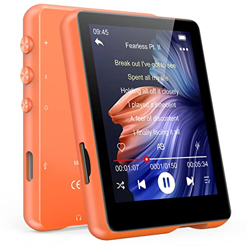 Lecteur MP3 Bluetooth 5.3, MECHEN 2.4 Tactile Baladeur 32Go Numérique Lecteur Musique HiFi Audio USB Sport avec Radio FM Haut-Parleur, Carte TF Jusqu’à 128Go, Incluse Protection en Silicone