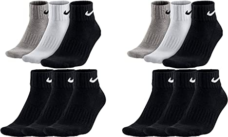 NIKE 12 Paar Socken One Quater Socks Herren Damen Kurze Socke Knöchelhoch, Farbcode + Farbe:A50 6 Paar bunt 6 Paar schwarz, Größe:42-46