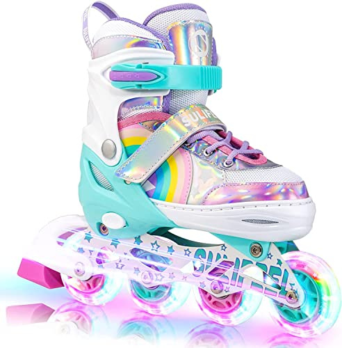 SULIFEEL Unicorn Adjustable Inline Skates for Kids Girls Boys | Illuminating PU Wheels, Indoor & Outdoor Use, Designed for Beginner Skaters