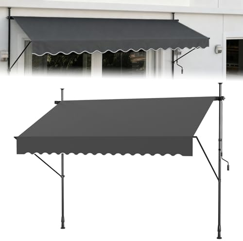 ACXIN Klemmmarkise Balkon, UV-beständig höhenverstellbar Einziehbar Klemmmarkise mit Handkurbel Höhenverstellbar, ohne Bohren, Polyester, 300 x 120 cm, Dunkelgrau