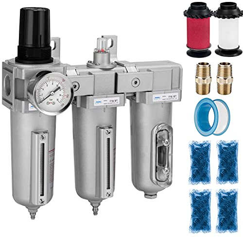 NANPU Sistema di Asciugatura dell'Aria Industriale a 3 Stadi 3/4 BSP - Filtro Particolato, Filtro Coalescente, Essiccatore a Essiccante e Regolatore dell'Aria, Ciotola in Metallo, Scarico Manuale