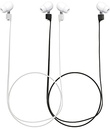 kwmobile Cinta Compatible con Apple Airpods 1/2 / 3 / Pro 1 / Pro 2-2X Correa con Soporte magnético para Cascos - Negro/Blanco