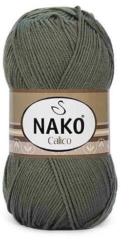 Nako Calico, Baumwoll-Strickgarn, (4 Knäuel) je Knäuel (100 g), Sie können es zum Stricken von Schals, Kleidern, Strickjacken, Pullovern, Amigurumi, Bikini, Tischsets, Schals (Soldier Green 5306)