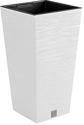 Weißer Blumentopf mit Behälter, Kollektion FURU, 24 x 24 x 45 cm, Fassungsvermögen 7,5 L.