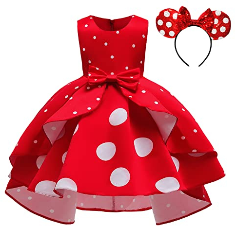 Lito Angels Deguisement Mouse Bebe Fille, Robe à Pois Rouge et Blanc, Anniversaire Fete Carnaval, avec Oreilles de Souris Serre-tete, Taille 18 à 24 Mois