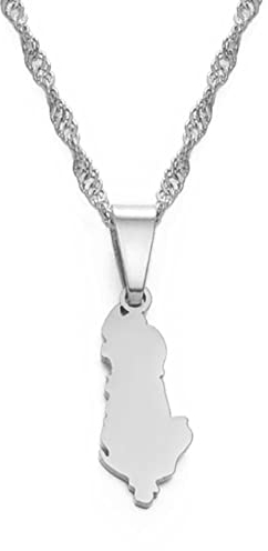 YZyizhen Albanien-Karte Anhänger Halskette – Country Outline Charm Dünne Kette Zierlicher Patriotischer Mini-Schmuck, Albanischer Ethno-Stil Hip-Hop Womenmengirl Unisex-Geschenke,Weiß,Einheitsgröße