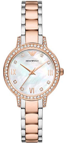 Emporio Armani Damenuhr 3-Zeiger-Werk mindestens 50 % recycelter Edelstahl roségoldfarben, AR11499