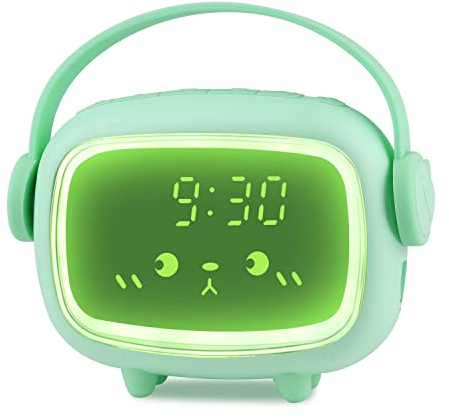 Edillas Kinderwecker Digital Mädchen Jungen Nachtlicht Snooze,Countdown,6 Weckklingeltönen,Einstellbarer Helligkeit,Aufladbarer Wecker für Kinderzimmer,Wohnzimmer (Grün)