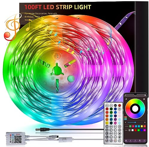 LED-Lichter für Schlafzimmer, 30 m (2 Rollen à 50 Fuß), LED-Lichtstreifen für Musik-Synchronisation, Korlärwechsel, LED-Streifen mit Fernbedienung und App-Steuerung, RGB-Streifen