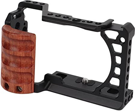 Gabbia per Sony A6400 A6300 A6100 A6000, Gabbia per Fotocamera in Lega di Alluminio con Manico in Legno, Gabbia Completa con Pattino Freddo per Foro di Posizionamento Arri,