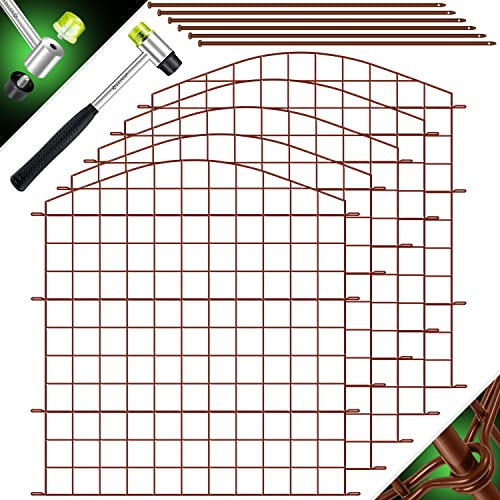 KESSER® Teichzaun Gartenzaun Steckzaun Komplettset Metall 5x Oberbogen Rund Inkl. Handschuhe, 1x Hammer + 6 Befestigungsstäben, Zaun zum stecken für Garten, Gitterzaun Set Freigehege für Tiere