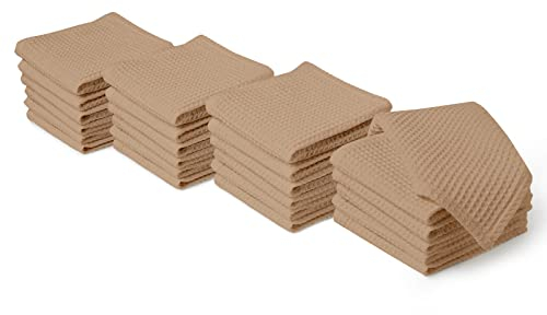Encasa XO Küchenhandtücher und Waschlappen aus Baumwolle | Beige | Waffel- und Flachgewebe-Geschirrtuch | Geschirrtuch-Set | 30x30 cm | Wiederverwendbar und schnell trocknend 24er-Satz