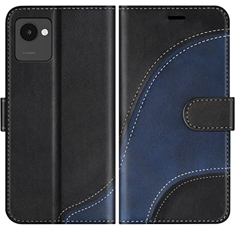 BoxTii Hülle für Oppo Realme C30 4G / Realme Narzo 50i Prime, PU Leder Handyhülle für Realme Narzo 50i Prime, Ledertasche Klapphülle Schutzhülle mit Kartenfächer und Magnetverschluss, Schwarz