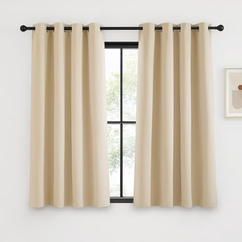 KGORGE Thermovorhänge gegen Hitze Blackout Vorhang Fenster Gardinen 2er Set 145 x 140 cm(HxB) Verdunklungsvorhänge Ösen Blickdicht, Biscotti Beige