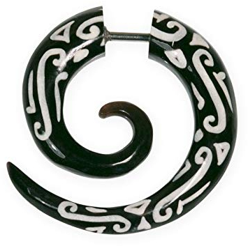 Fly Style 1 Paar Ohrringe Ohrstecker Fake Dehnspirale Dehnschnecke aus Holz - Natur Damen Schmuck, Materialart:Horn (schwarz) (Paar)