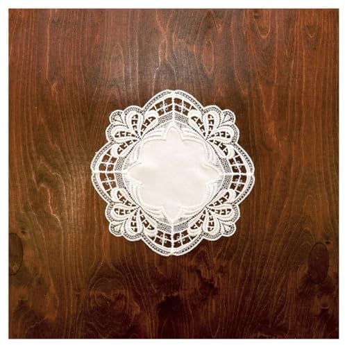 kollektion MT Deckchen Camilla Echte Vogtländischer Spitze Klassische Rahmendecke in Natur Spitzendeckchen mit Ornamenten 25 x 25 cm