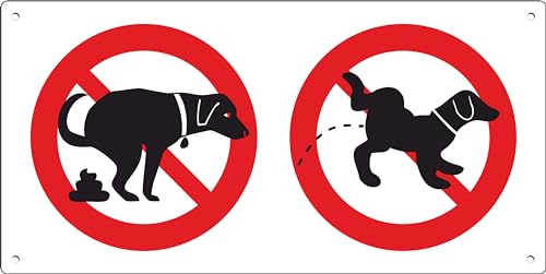 Pubblimania Prohibición de caca y pipí para perros y animales | Cartel de aluminio para exterior e interior, grosor 3 mm, 29 x 14,5 cm (no pipí ni caca)