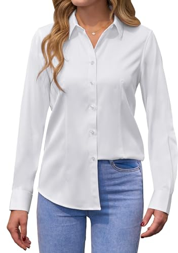 siliteelon Women Shirt Easy Iron White Shirts for Women Regular Fit Work Office Business Executive Caual Ladies Shirts