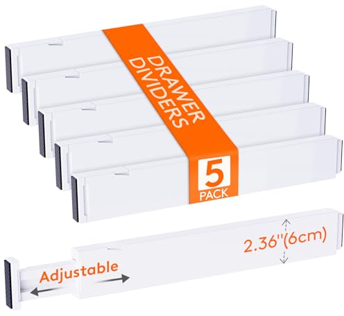 Lifewit 5er Set Verstellbar Schubladentrenner, Schubladen Organizer Trenner für Innenlänge 40–50cm & Höhe>6cm Schlafzimmer Küche Bestecken Kleiderschränke Schreibtisch Schubladen Ordnungssystem,Weiß