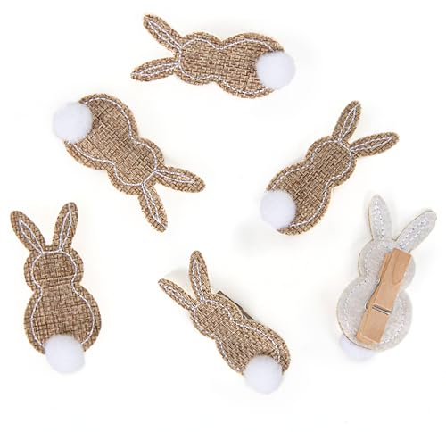 Logbuch-Verlag 6 Ostern Dekoklammern Osterhase Clips aus Holz & Jute braun Natur Holzklammer Osterdeko 3,5 cm