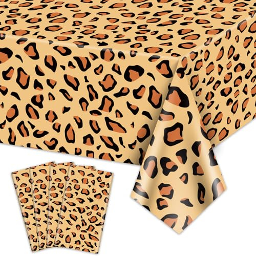 4Pcs Leopard Tablecloths, Rectangular Safari Animal Cheetah Print Table Cloths, Cheetah Party Decorations Striped Tablecloth for Zoo Jungle Safari Leopard Party Decorations,130x220cm