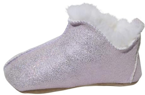 Hollert Lammfell Kinder Hausschuhe - Bali Mädchen Fellschuhe mit weicher Sohle Glitzer Rosa Größe 26 EU