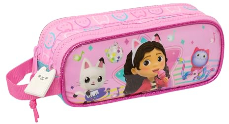 GABBY'S Dollhouse Party – Astuccio doppio per bambini, astuccio per bambini, ideale per bambini in età scolastica, comodo e versatile, qualità e resistenza, 21 x 6 x 8 cm, colore rosa chiaro, rosa