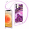 ZhuoFan Coque avec Cordon pour iPhone 12 Pro/iPhone 12 6,1 avec Motif Marbre Violet Case, Aesthetic Silicone étui avec Collier Corde Souple TPU Antichoc Housse de Protection pour Femmes, 14