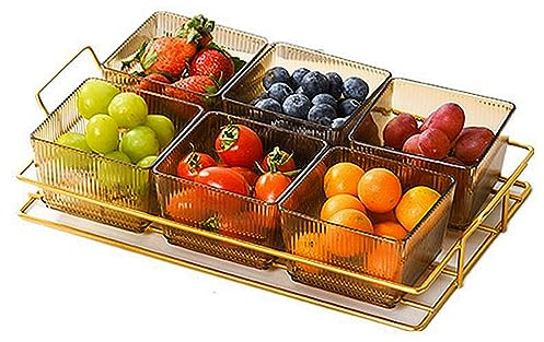 Salón con varios compartimentos y 4 compartimentos para frutas+marco de hierro/juego, frutero, aperitivos y postres, bandeja para dulces y nueces con tapa (marrón, 6 rejillas)