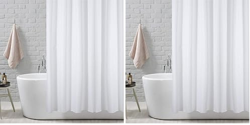 ANSIO Shower Curtain Mould and Mildew Resistant - Solid White, 180 x 180 cm (71 x 71 Inch) | Water Repellant Fabric | 100% Polyester (Pack of 2)