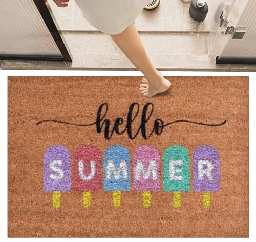 Summer Door Mat - 40x60cm Door Mats Hello Summer Door Mat Front Door Welcome Mat | Anti-slip Water Absorbing Kitchen Entrance Floor Mat, Front Porch Welcome Rug For Home Use | Summer Decorative Rug