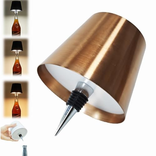 Neioaas Wireless Bottle Lamp,2025 New 3 Color Stepless Dimming Wireless Wine Bottle Lamp, USB Rechargeable Touch LED Wine Bottle Lights for Home,Bar,Camping,Travel (Rose Gold,1PC)