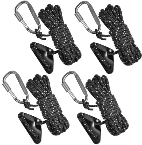 HOTUT Reflective Tent Guy Ropes, 4 Pack Tent Guide Rope with Aluminum Tensioners Adjuster, Tent Camping Rope 13 Feet/ 4M Long Guy Ropes, Reflective Cord Guy Line for Outdoor Camping Hiking Awning Tent
