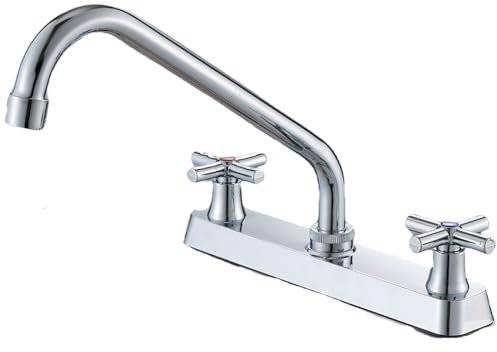 Robinet mitigeur monobloc pour évier de cuisine extra long 20,3 cm 2 trous pour camping-car, bateaux, camping-cars, remorques de voyage Chromé