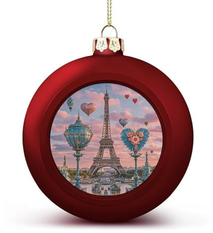 Weihnachtskugeln, romantischer Pariser Eiffelturm-Druck, Weihnachtskugeln, Weihnachtsbaumschmuck, hängende Kugel für Urlaub, Party, Dekoration, 2 Stück
