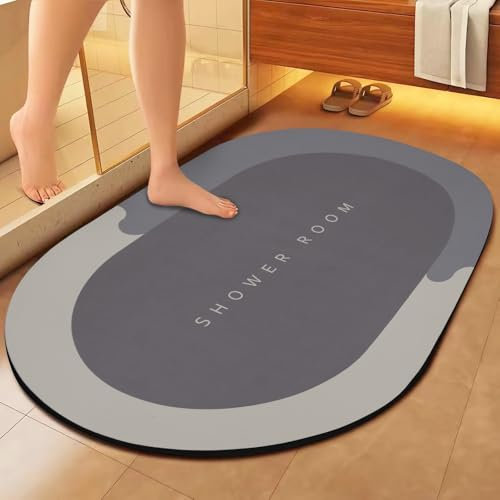 FANWINKJ Tapis de Bain en diatomite, 60 x 90 cm, Tapis de Douche, Terre de diatomée, Super Absorbant, antidérapant, Lavable, à séchage Rapide, pour la Douche, Le Bain, Les WC(Bleu)