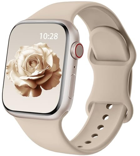 Patented Upgraded Silicone Strap Compatible with Apple Watch Straps 38mm 40mm 41mm 42mm 44mm 45mm 46mm 49mm Women Men,Soft Sport Bands for iWatch Series 11 10 9 8 7 6 5 4 3 2 1 SE Ultra,Stone