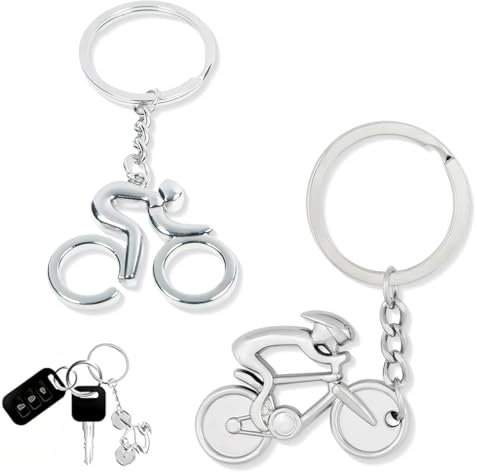 AFCJLTO 2pcs Fahrrad Schlüsselanhänger, Fahrradfahrer Schlüssel Anhänger Fahrrad Rennrad Silber aus Metall Schlüsselanhänger Kreative Geschenke für Fahrradfans