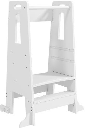 AIYAPLAY Torre Montessoriana Bambini Regolabile su 3 Livelli con Barra di Sicurezza, Scala Montessoriana per Bambini 3-6 Anni in Legno, per Bagno, Cucina e Toilette, Bianco