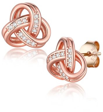 Suplight Rose Gold Love Knot Earrings for Women Girlfriend Valentine Earrings 925 Sterling Silver Heart Stud Earings With Cubic Zirconia