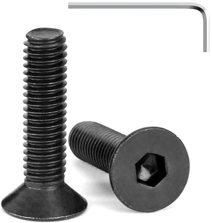 Tunejoy Vis à Tête Fraisée M6 x 25 mm à Six Pans Creux en Acier Inoxydable A2 V2A Vis à Tête Cylindrique Hexagonale avec Clé Allen Filetage Complet 20 Pièces Noir