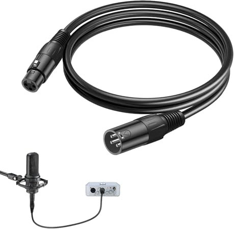 Cable Microfono XLR Macho a Hembra, Cable DMX Canon, Balanceado para Conectar Equipos de Sonido Altavoces Amplificadores Consola de Mezclas Grabadoras y Equipos DMX para Audio e Iluminación, 3 Metros