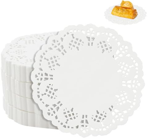 Kisstta Lot de 150 sous-verres ronds en papier pour gâteau, napperons en dentelle, pour mariage, anniversaire, desserts