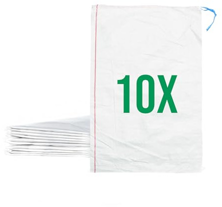 Bazko Hochwasser Sandsäcke zum Befüllen 10 Stück PP Gewebesack 50x80cm weiß | Sandsack Wasserschutz | Gartensack mit Zugband für bequemes, sicheres Verschließen | reißfest