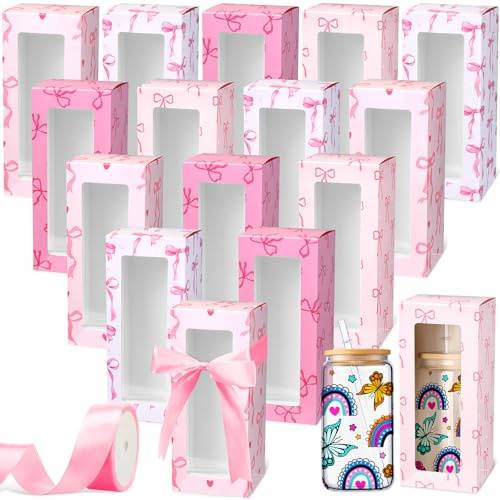Lot de 24 gobelets avec ruban pour sublimation, nœud rose coquette