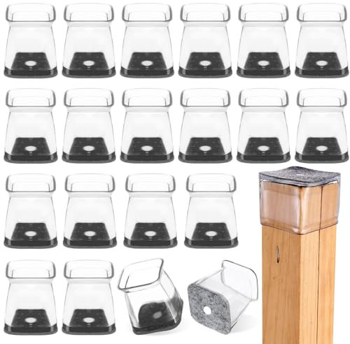 20 tappi per gambe della sedia, in silicone, rettangolari, trasparenti, per gambe della sedia, protezione del pavimento con feltrini, tappi di protezione per gambe della sedia, pavimenti in legno duro