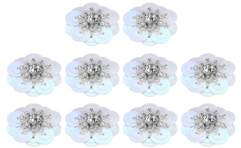 QUARKZMAN 10 Stück Pailletten Perlen Blumen Patches 25mm AB Farbe | Nähen Perlen Blumen Applikation, Handgemachte Paillette Kristall Applikation, Für Kleid Taschen Stirnband Dekor